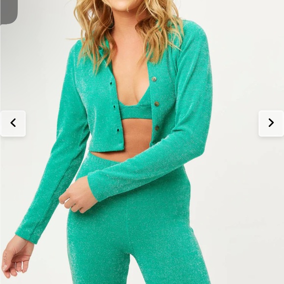 NWT Frankie’s Bikinis Josephine Cardi Crop Top in Sparkly Green - Picture 3 of 13